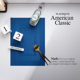 LEXMORE PVC Woven Placemats 6 PCS Wipeable Indoor/Outdoor Table Mats Washable Vinyl Place Mats for Dining Table, Set of 6-Navy Cube