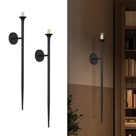 Large Pillar Wall Sconce Set of Two Hanging Wall Mounted Candle Sconces Holder, Metal Wall Sconces Decor for Bedroom Dining Room 31.5" (Gold)(Black) (Black 01)