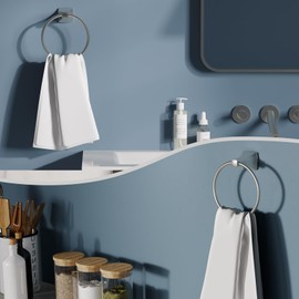 WZRUA Hand Towel Holder for Bathroom Brushed Nickel Towel Ring Stainless Steel and Zinc Alloy Towel Hanger Wall Mount for Bath, Kitchen, 2 Pack