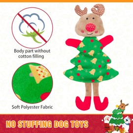 EXPAWLORER Christmas Dog Squeaky Toys,3 PCS No Stuffing Plush Dog Toy Set with Crinkle Paper, Durable Dog Toys for Small Medium Large Dog