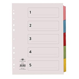 Concord Subject Dividers 230 Micron 5-Part Printed A4 Assorted Ref 71198/PJ11