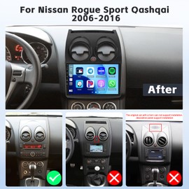 4+64G Android 15 Car Radio Stereo for Nissan Rogue Sport Qashqai 2006-2016 with Wireless Carplay Android Auto, 9’’ IPS 1280 * 720 Touch Screen for Car Play Radio with Bluetooth 5.0 DSP GPS WiFi