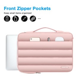 MOSISO 360 Protective Puffy Laptop Sleeve 15-16 inch for Women Men, Carrying Case Compatible with MacBook Pro 16/HP/Asus/Dell/HP Laptop 15.6 inch,Polyester Horizontal Side Open Bag with Belt, Pink