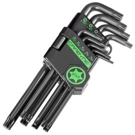 Carbyne 9-Piece Long Arm Torx Wrench Set (Torx Key Set/Star Wrench Set). Includes T-10 to T-50. Heat Treated S2 Steel