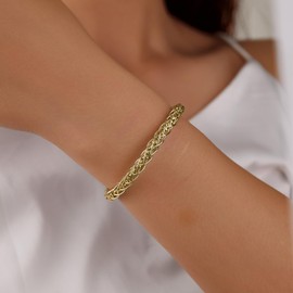 SHINYTE CATALINE 14K Gold-Tone Wheat Braided Bracelet for Women Delicate Beaded Jewelry Adjustable Stackable Bangle