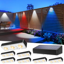 JOFIOS Solar Fence Lights Outdoor Waterproof Led, 100 Lumens Solar Lights for Fence with Warm White & RGB 8 Colors,Outdoor Solar Lights for Patio, Backyard, Deck, Railing (16 Pack-Black)