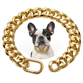 WOOFUU 19MM Heavy Duty Thick Cuban Link Dog Collar,Gold Dog Chain Collar for Small Dogs - 14 Inches Length Dog Necklace Collar