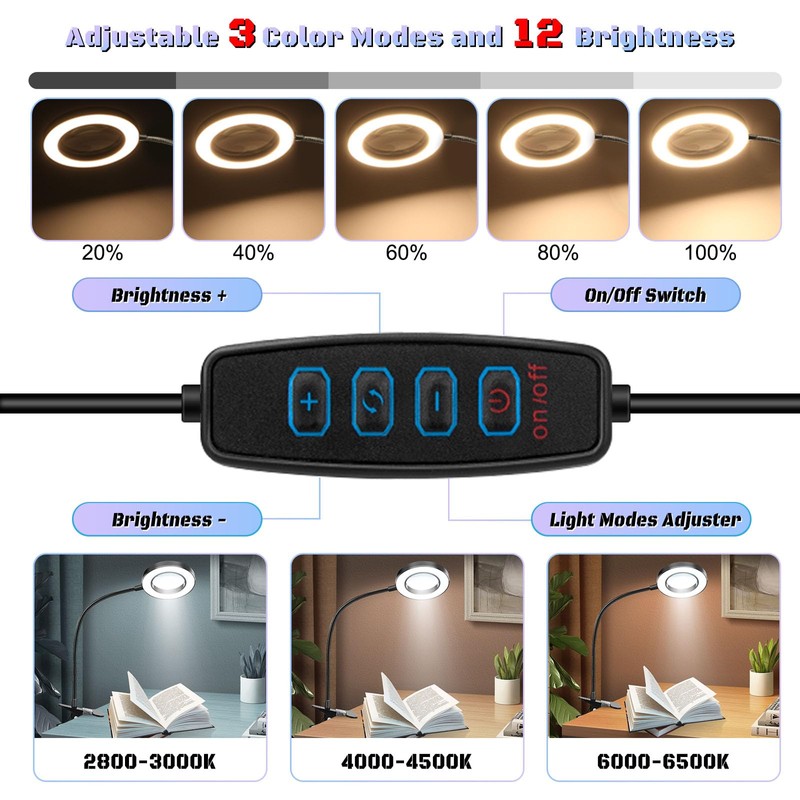 10X Magnifying Glass with Light, Clip on Mganifier with Light,