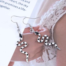 Cimenexe Punk Snake Dangle Earrings Serpent Drop Earrings Black Viper Hook Earrings Retro Cobra Earrings Gothic Crystal Snake Earrings Jewelry for Women and Girls