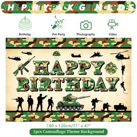 Camo Party Decoration Supplies - Army Happy Birthday Backdrop, Makeup Photography Background for Boy Camouflages Hunting Military Party Supplies(71 * 47inches)