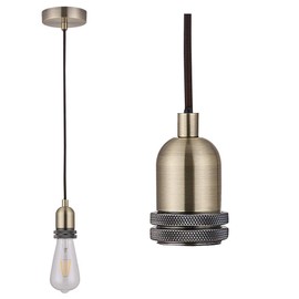 SHINY STAR Pendant Fitting Black Antique Brass Ceiling Light Fitting, Vintage Metal Ceiling Rose with Braided Flex Cable and Metal E27 Lamp Holder KIT Accessary HT201AB