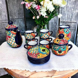 Handcrafted 15-Piece Talavera Tea Set - Mexican Ceramic Pottery