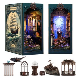Book Nook, DIY Book Nook Kits for Adults, Ocean Adventure 3D Wooden Puzzle Bookend Bookshelf Insert Decor with LED Light