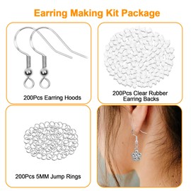 QGH Earring Hooks Kit, 600 Pcs Earrings Making Supplies Kit, 925 Silver Plated Ear Hook DIY Handmade Earring Materials Earring Accessories Earrings Making Supplies Kit (Silver)