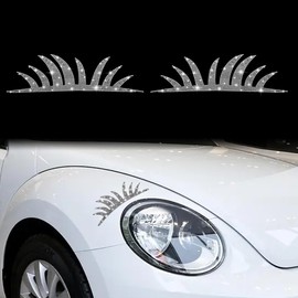 TOMALL 2Pcs Car Headlight Bling Eyelashes Stickers Diamond Cute Auto Eyelid Decoration Fake Eyelash Decals for Car Truck Headlamp Headlight Eyelashes Vehicle Body Sticker Window Decals (White)