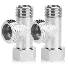 ChAusa 2 Pcs 3 Way T Shape Adapter 3/8 Flared Coupling Extender Tee Valve Connector Copper Joint Splitter with Built-in Sealing Gasket for Faucet, Rinser,Toilet Tank