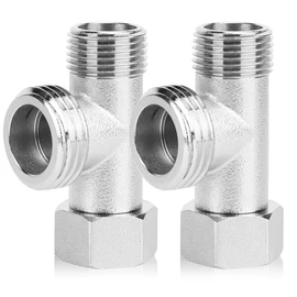 ChAusa 2 Pcs 3 Way T Shape Adapter 3/8 Flared Coupling Extender Tee Valve Connector Copper Joint Splitter with Built-in Sealing Gasket for Faucet, Rinser,Toilet Tank