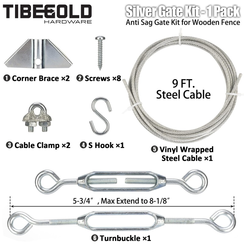 TIBEGOLD Anti Sag Gate Kit for Wooden Fence, Silver Gate