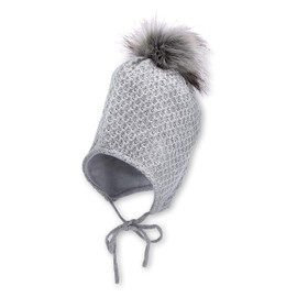Sterntaler Girls' Bobble Hat Rhinestone Heart Hat, Silver mottled