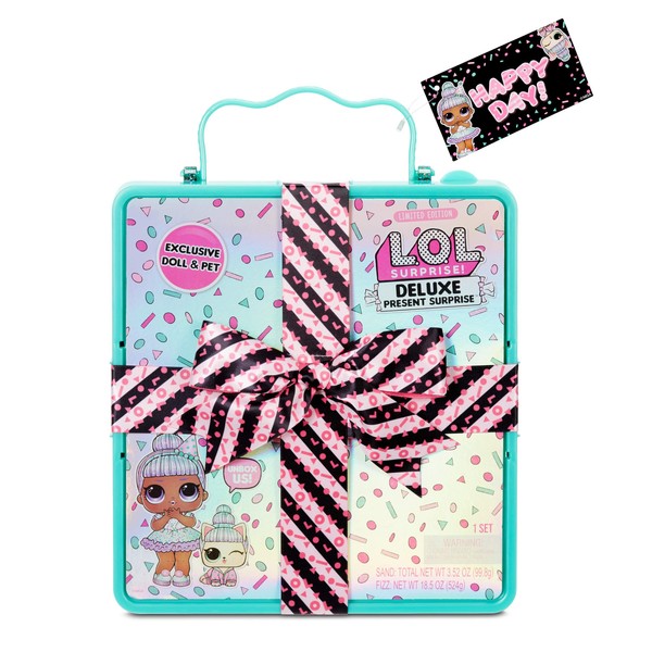LOL Surprise Deluxe Present with Limited Edition Doll, and Pet, Teal - Adorable Fashion Doll and Colorful Accessories in Giftable Packaging - Birthday Present for Girls Age 4-15 Years