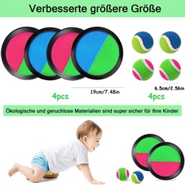 Velcro Ball Game Velcro Ball Set with 4 Catch Discs 4 Balls Velcro Ball Game for Children from 3 4 5 6, Ball Games for Outdoor Children for Throwing Game and Catching Game for Party, Garden, Indoor