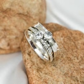 JEWELSTREZORO Weißer Topas Edelstein 925 Sterling Silber Spinnerring Männer & Frauen Meditationsring Alle Größen Handarbeit Schmuck TSR155I_58 (18.5)