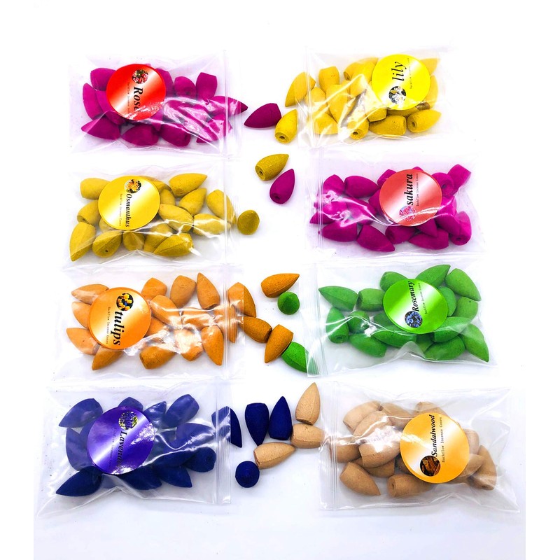 152 Pcs Backflow Incense Cones 8 Mixed Natural Scents Sandalwood