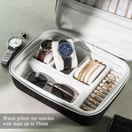 ProCase Mens Travel Jewelry Case, 3 Slots Watch Travel Case, Watch Accessories Carrying Case, Glasses Necklaces Rings Bracelets Zippered Organizer Bag for Men -Blackgrey
