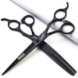 Professional Hair-Dressing Scissors and Hair Thinning Scissor Shears Set - Black - Stainless Steel J44C 5.5"/ 6" 7/7.5 inch (7 inches, 2 Pieces)