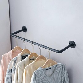 EDCB Wall Mounted Clothes Rack - 31.5" Industrial Pipe Clothing Garment Rack, Space-Saving Hanging Clothes Rack, Heavy Duty Multi-Purpose Hanging Rod for Closet 2 Base (1 Pack)