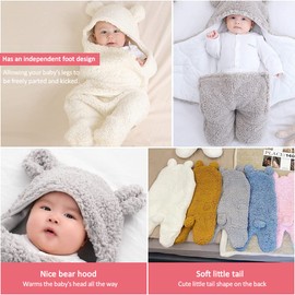 NARUTOO Newborn Baby Swaddle Blanket, Baby Hooded Swaddle, Receiving Blanket Unisex Fleece Sleeping Bag, Plush Swaddle Blankets Soft Lined Swaddle for Kids Aged 0-3 or 3-6 Months (0-3 Months, Grey)