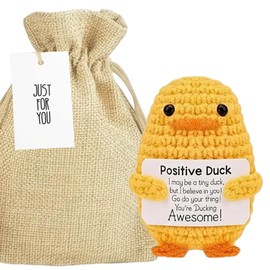 Positive Duck Crochet Emotional Support Gift & Linen Gift Bag | Cute Positive Gifts, Pocket Hug | Inspirational Gifts For Women, Men, Friends, Work Colleagues | Good Luck, Mental Health