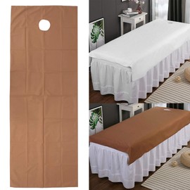 2 pieces disposable bed sheets Breathable waterproof polyester massage duvet, for Beauty Salon SPA massage couch cover with face hole Beauty Salon Spa massage table cover(White + dark coffee)