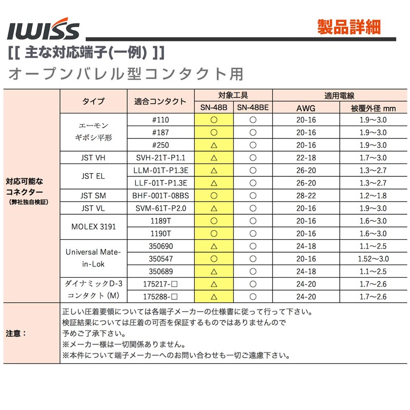 IWISS SN-48B + 270KIT Flat Terminal Sleeves, Male/Female, Total of