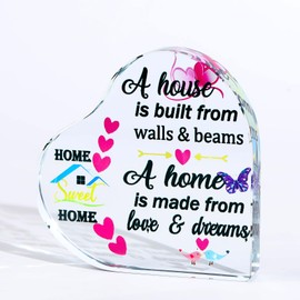 New Home Housewarming Gifts Heart Colorful Keepsake New Home Gifts for Friends Family Couples, Glass Meaningful House Warming Presents New Home Owner First Home Gift Ideas