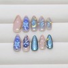 24Pcs Ocean Press on Nails Medium Almond Fake Nails Blue