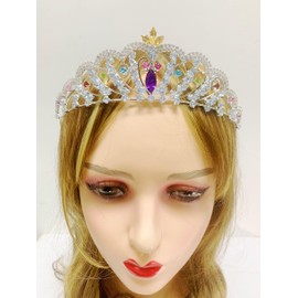 ZECAA Crystal Princess Tiara Crown For Woman, Multi-Gemstone Tiara Crown Headband With Amethyst, Citrine, Garnet, Peridot and Pink Topaz Stone, Silver Color