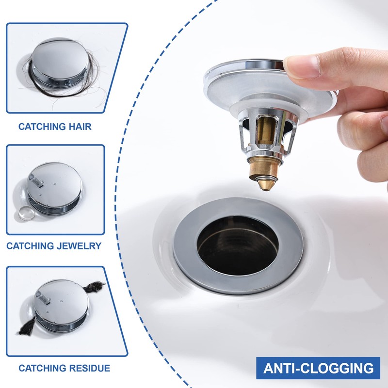 Universal 2-in-1 Bathroom Sink Stopper - Chrome Pop Up Sink