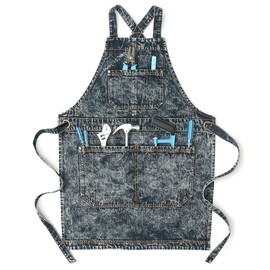 Jeanerlor Denim Work Shop Cross Back Aprons with Pockets for Cobbler Cooking Kitchen Men's Apron (Black) Cross Straps & Adjustable L to XXXL