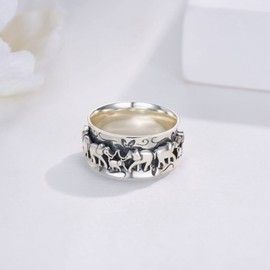 Feijiesi Elephant Fidget Ring Sterling Silver Spinner Ring for Women Elephant Spinning Ring Fidget Jewelry Gifts for Women Men (Size:7)