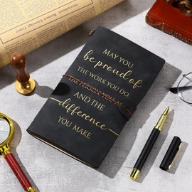 Tenare A6 Inspirational Notebook and Pen, May You Be Proud of the Work You Thank You Gifts PU Leather Appreciation Motivational Journal for Men Women Employee Coworker Nurse Teacher Colleague(Black)