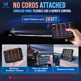 MICTUNING P1s Wireless 12 Gang Switch Panel, Remote Control Range Up to 265FT 5-Level Brightness Multifunction Toggle Momentary Strobe Circuit Control Relay System Box for Off Road Truck SUV UTV RV