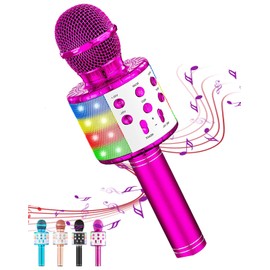 Hoiicco Wireless Bluetooth Karaoke Microphone for Kids, Portable Handheld Karaoke Mic Speaker with LED Light, Birthday Christmas for Girls Boys Teens (Purple)