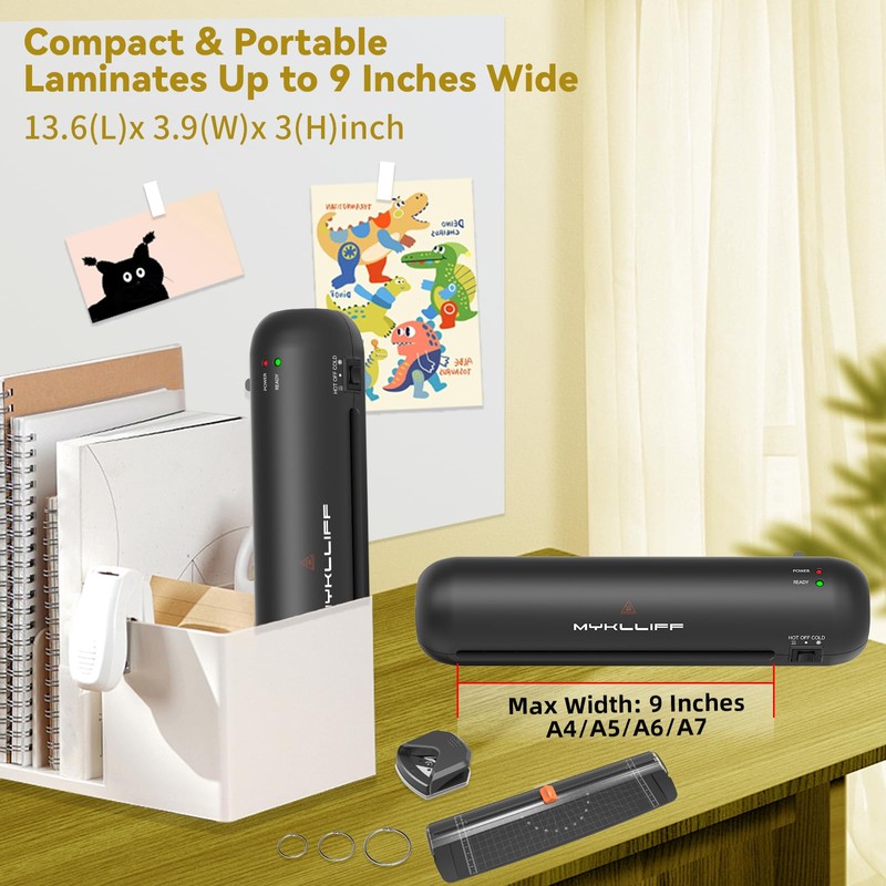Laminator Machine 9-Inch Portable Thermal Laminater with Hot & Cold