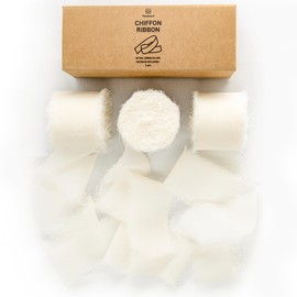 Vitalizart - Flecos de cinta de seda de gasa, color blanco crema, hechos a mano, 3 rollos de 1.5 x 21 yardas, bordes deshilachados, para invitaciones de boda, ramos de novia, regalos, manualidades,