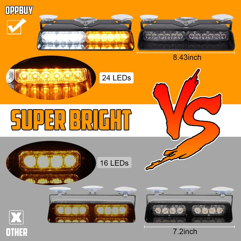 OPPBUY Strobe Light for Trucks,Amber White Emergency Dash Windshield with