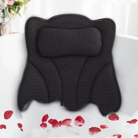 Joeyset Bath Pillows for Tub Head Neck Back Support, Bathtub Pillow 4D Breathable Air Mesh, Spa Relaxing Gifts for Women, Luxury Bathing Accessories with 6 Suction Cups and Hook(Black)