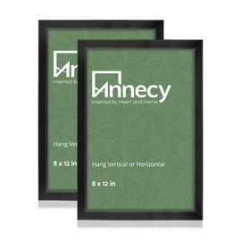 Annecy 8x12 Picture Frame Black（2 Pack）, 8 x 12 Picture Frame for Wall or Desktop Decoration, Classic Black Minimalist Style Suitable for Decorating Houses, Offices, Hotels