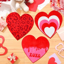 Nuanchu 3 Pcs Valentines Heart Rug Valentine's Day Bathroom Rugs Red Bathmat Heart Shaped Door Mat Non Slip for Shower Bedroom Decor, 24 x 24 Inch