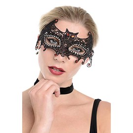 Zac's Alter Ego Black Lace Bat Mask with Crystal Stone Eyelets & Red Jewels